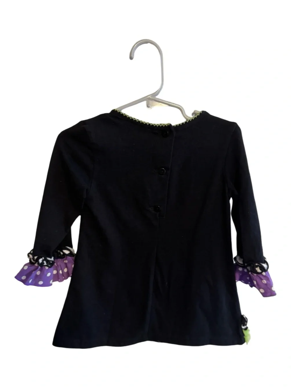 Rare Editions Halloween Owl Witch Top Girls Size 2T Polka Dot Ruffle Long Sleeve